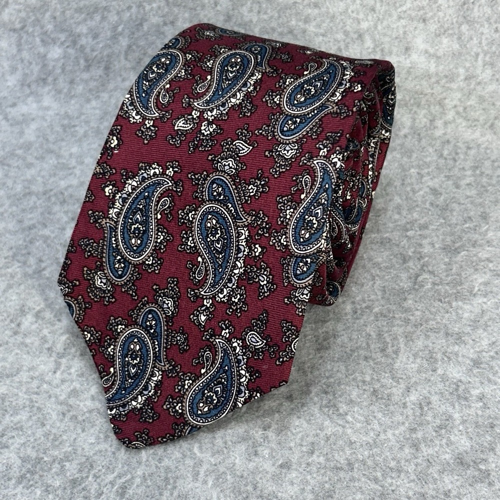 Mens Burgundy Blue Paisley Floral Necktie  Tie Classic Width